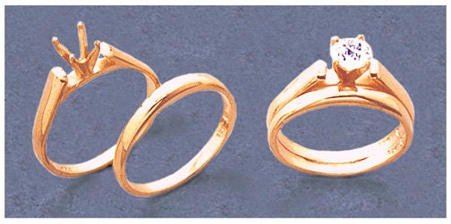 Solid Sterling Silver or 14kt Gold 4.7mm Round 4-Prong Deep V Cathedral Pre-Notched Wedding Ring Set - Size 7 (Setting 163-289/143-289) - Perfect for Engagement, Wedding Bands & Anniversary Gifts