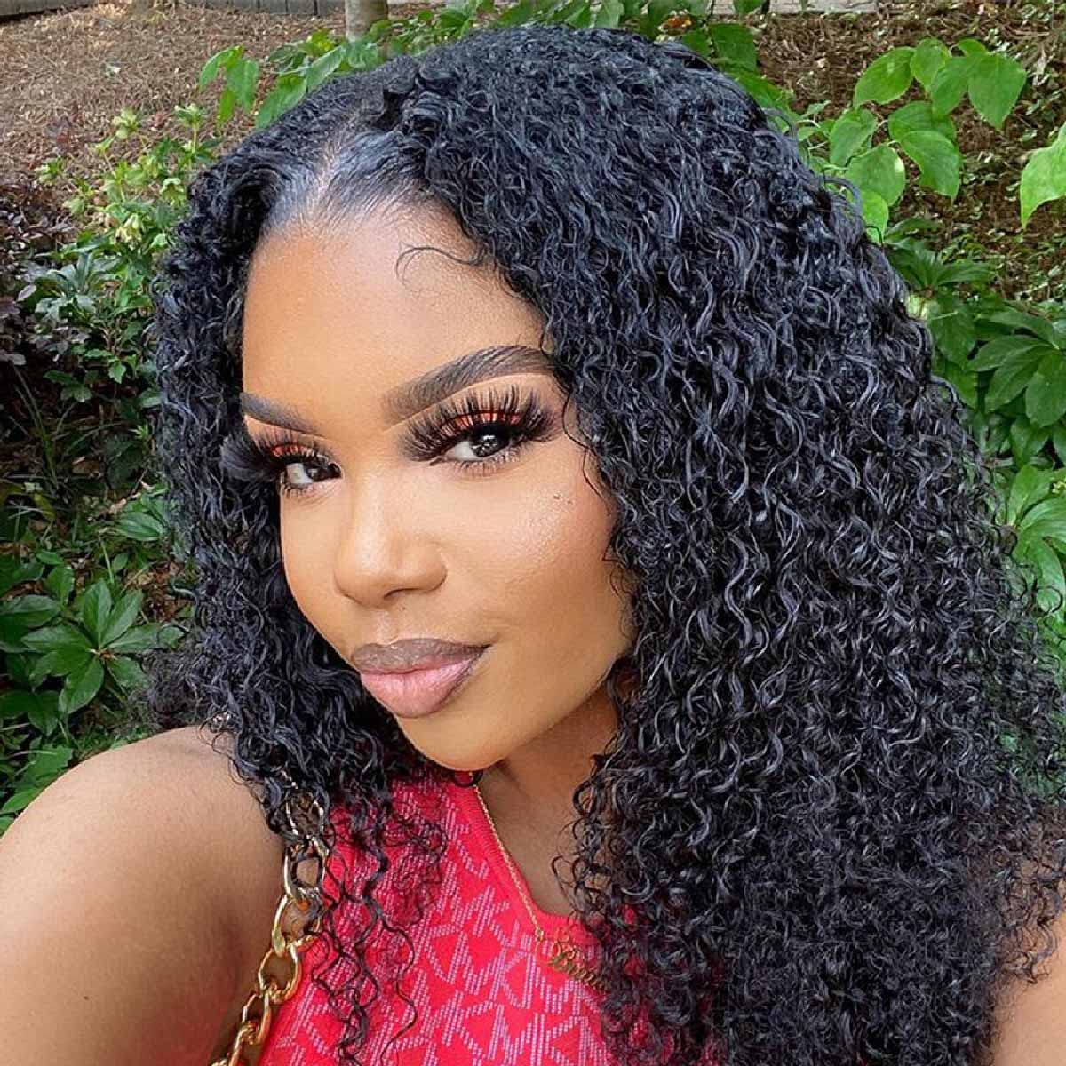 Domiso V Part Wig Human Hair - Glueless U Part Wig 180% Density Kinky Curly Wigs for Women | No Leave Out, No Glue, Beginner Friendly | 9A Brazilian Virgin Hair Natural Color 20 Inch | Perfect for Daily Wear, Parties & Special Occasions