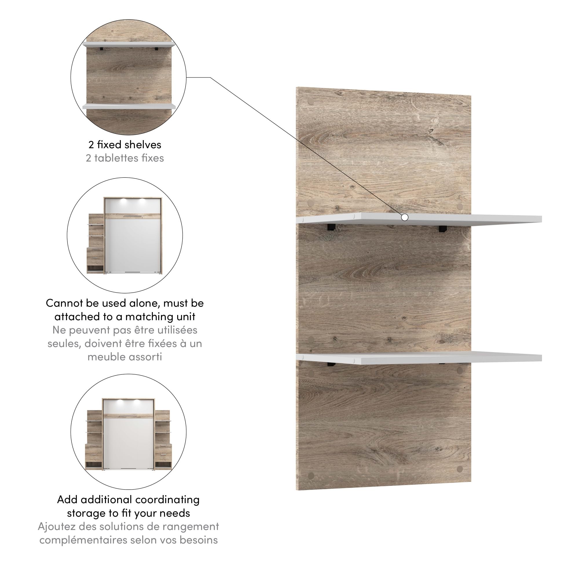 Bestar Cielo 20-inch Floating Shelves - Rustic Brown & White Wall Mounted Storage for Walk-in Closet, Bedroom, Guest Room | Space-Saving Home Organization Solution for Clothes, Shoes & Decor
