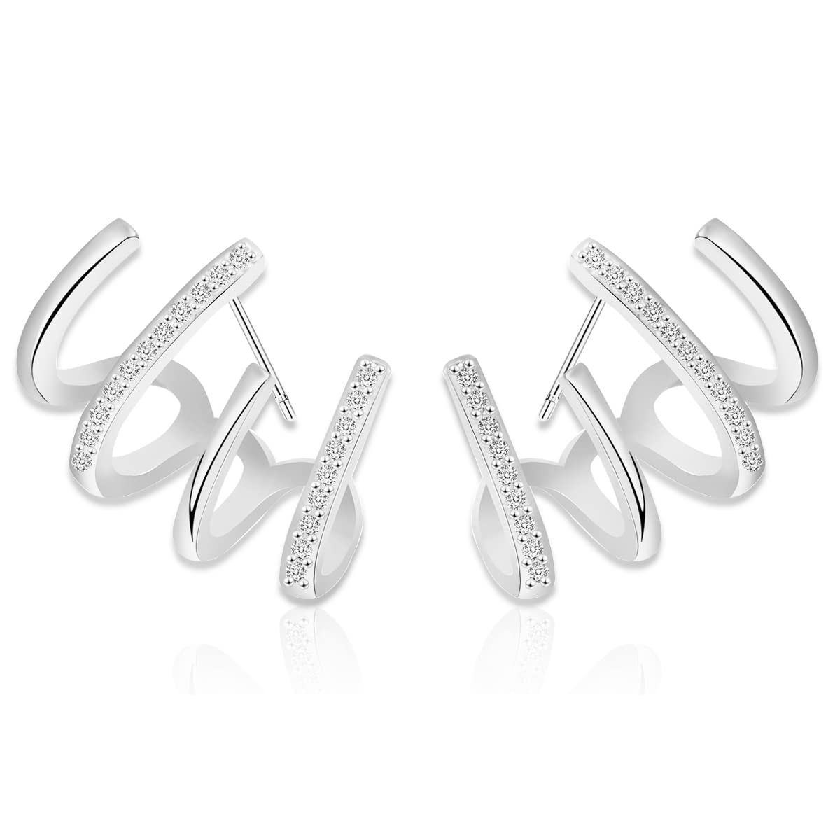 Zircon Claw Earrings Cuff for Women & Girls - Shiny Crystal Hoop Earrings with Four Claws - Multiple Piercing Look - Perfect for Parties, Date Nights & Everyday Fashion Accessories