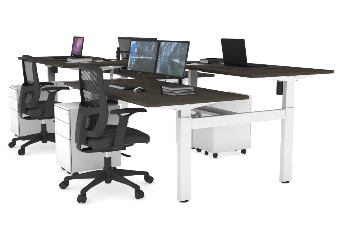 Adjustable 4-Person H-Bench Workstation with White Frame - 1200L x 800W - Ergonomic Office & Workshop Desk for Collaborative Workspaces