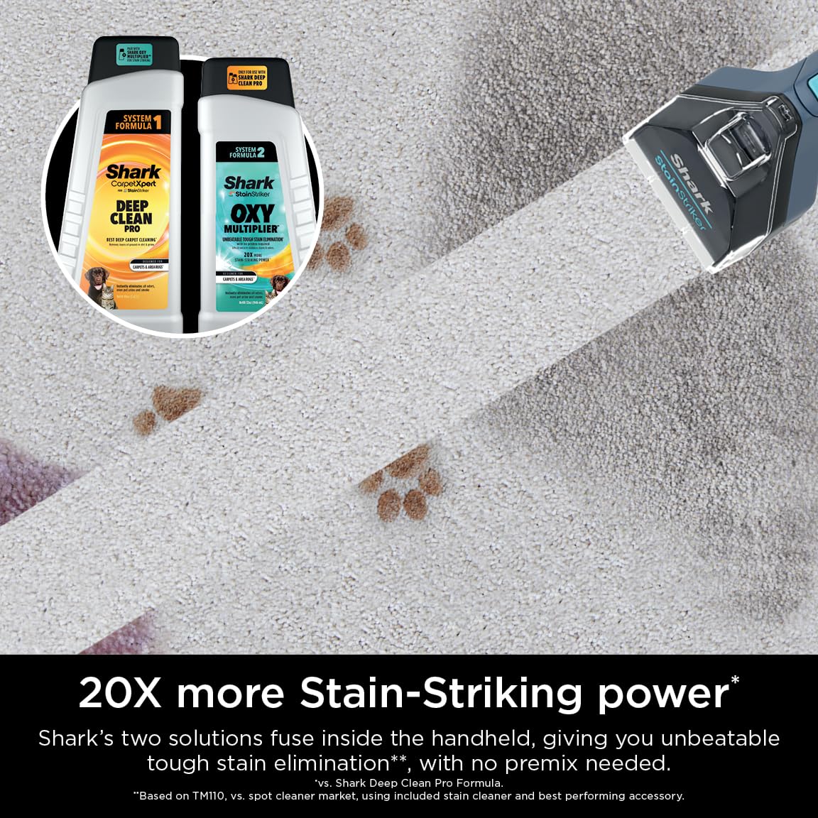 Shark PX200C StainStriker Portable Carpet & Upholstery Cleaner - Powerful Spot & Stain Remover for Carpets, Rugs, Couches - Eliminates Tough Stains & Odors - Navy Blue - Perfect for Homes, Pets & Spills