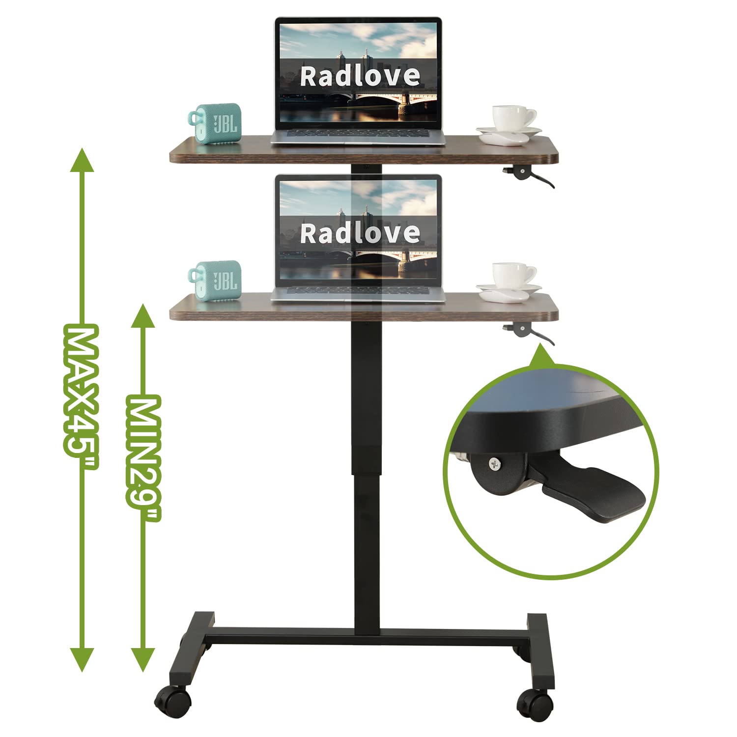 Height Adjustable Mobile Standing Desk - 28 x 20