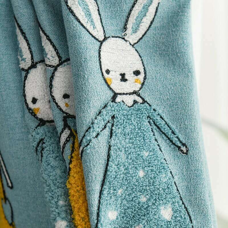 Rémy Embroidered Rabbit Bunny Curtains - Blue Floral Nursery Window Drapes for Baby Girls Room Decor & Kids Bedroom