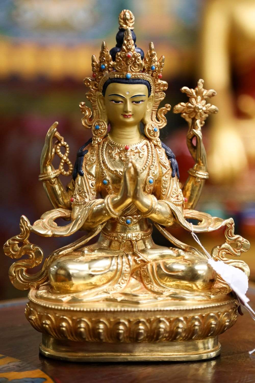 Chenrezig Gold Plated Buddhist Statue - Handcrafted Spiritual Decor for Home Altar, Meditation Room & Yoga Studio