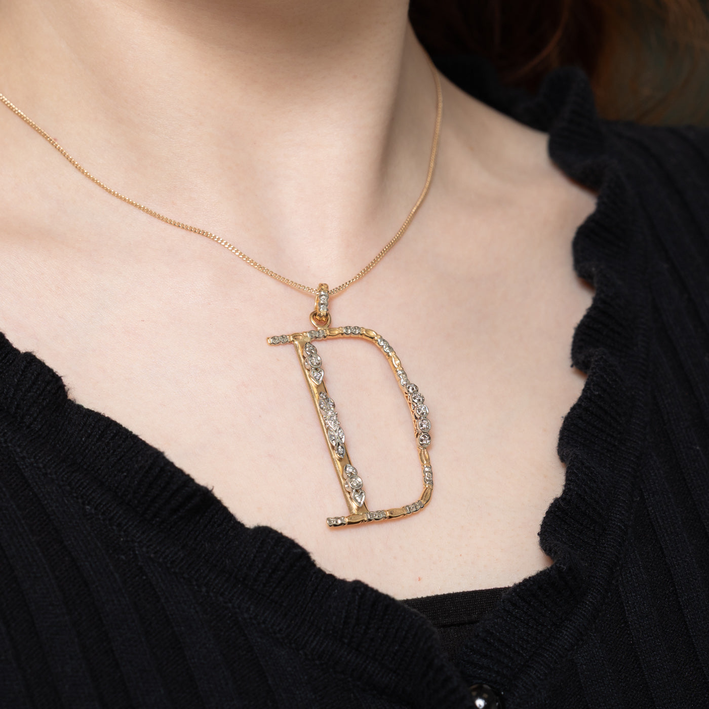 Diamond 'D' Large Initial Pendant Necklace - 0.20ctw Sparkling Sterling Silver Jewelry for Women - Perfect Gift for Birthday, Anniversary & Valentine's Day