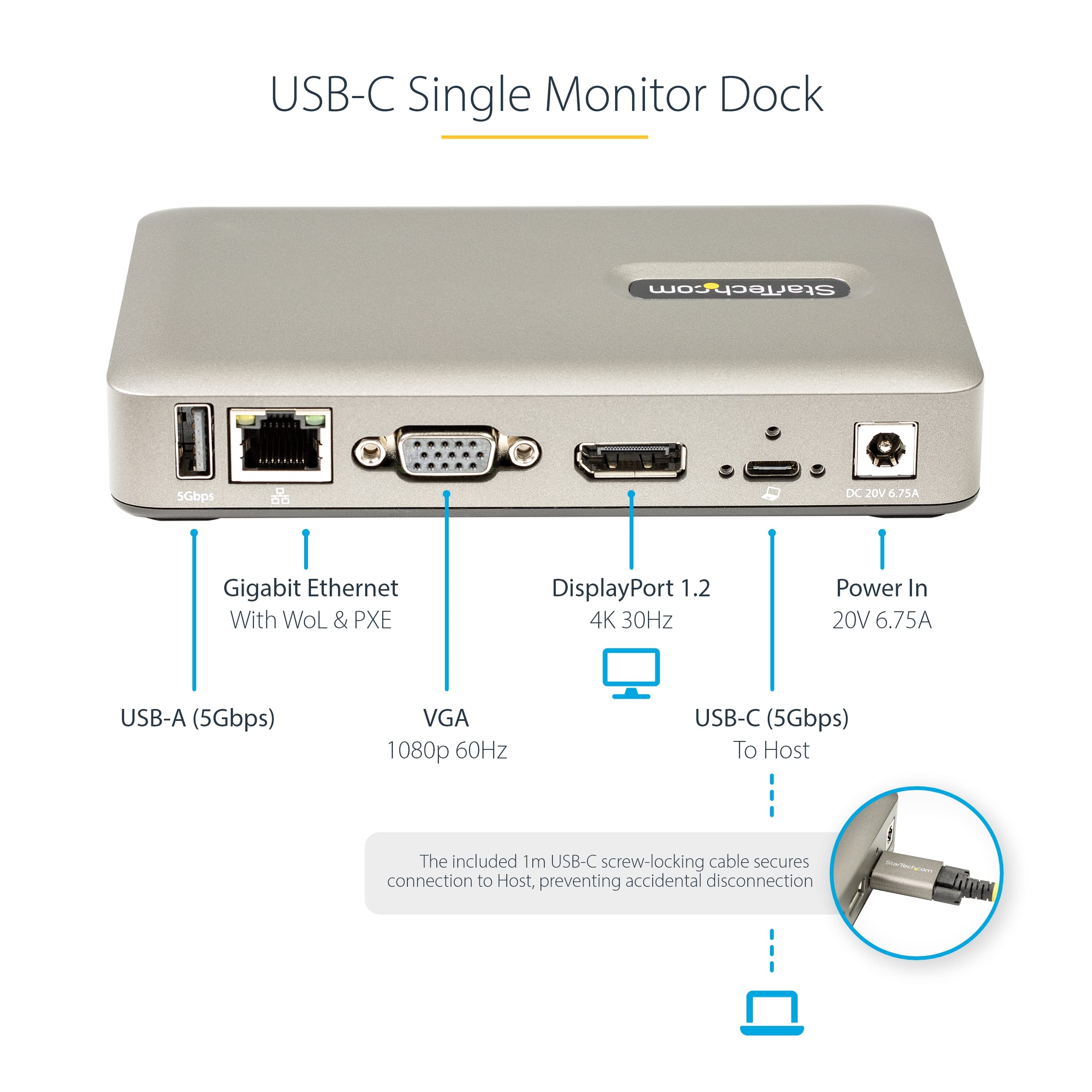 StarTech.com USB C Docking Station - 4K 30Hz USB-C to DisplayPort/VGA Adapter with 65W Power Delivery, 4-Port USB 3.1 Hub & Ethernet - Universal Laptop Dock for MacBook, Dell, HP (DKM30CHDPD) - Perfect for Home Office & Multi-Monitor Setup