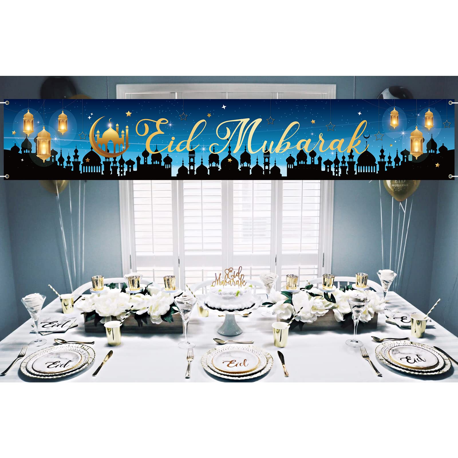 Eid Mubarak Banner Backdrop - Ramadan Party Decorations for Indoor & Outdoor Celebrations | Perfect for Eid al-Fitr, Birthday Parties, and Islamic Festivals