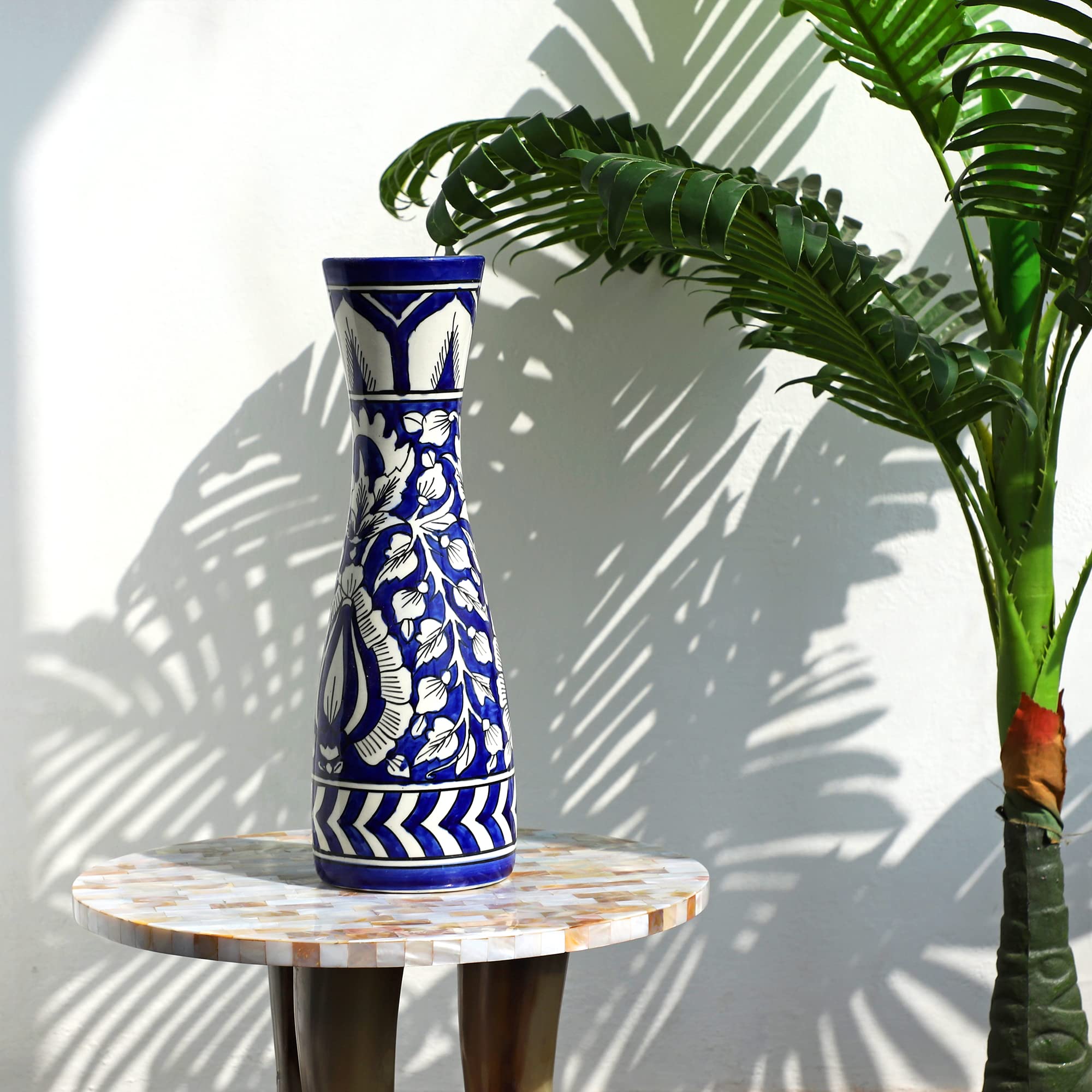 Blue Ceramic Flower Vase - 12 Inch Decorative Home Décor for Living Room, Office, Dining Table & Windowsill | Perfect for Fresh Flowers, Centerpieces & Modern Interior Design