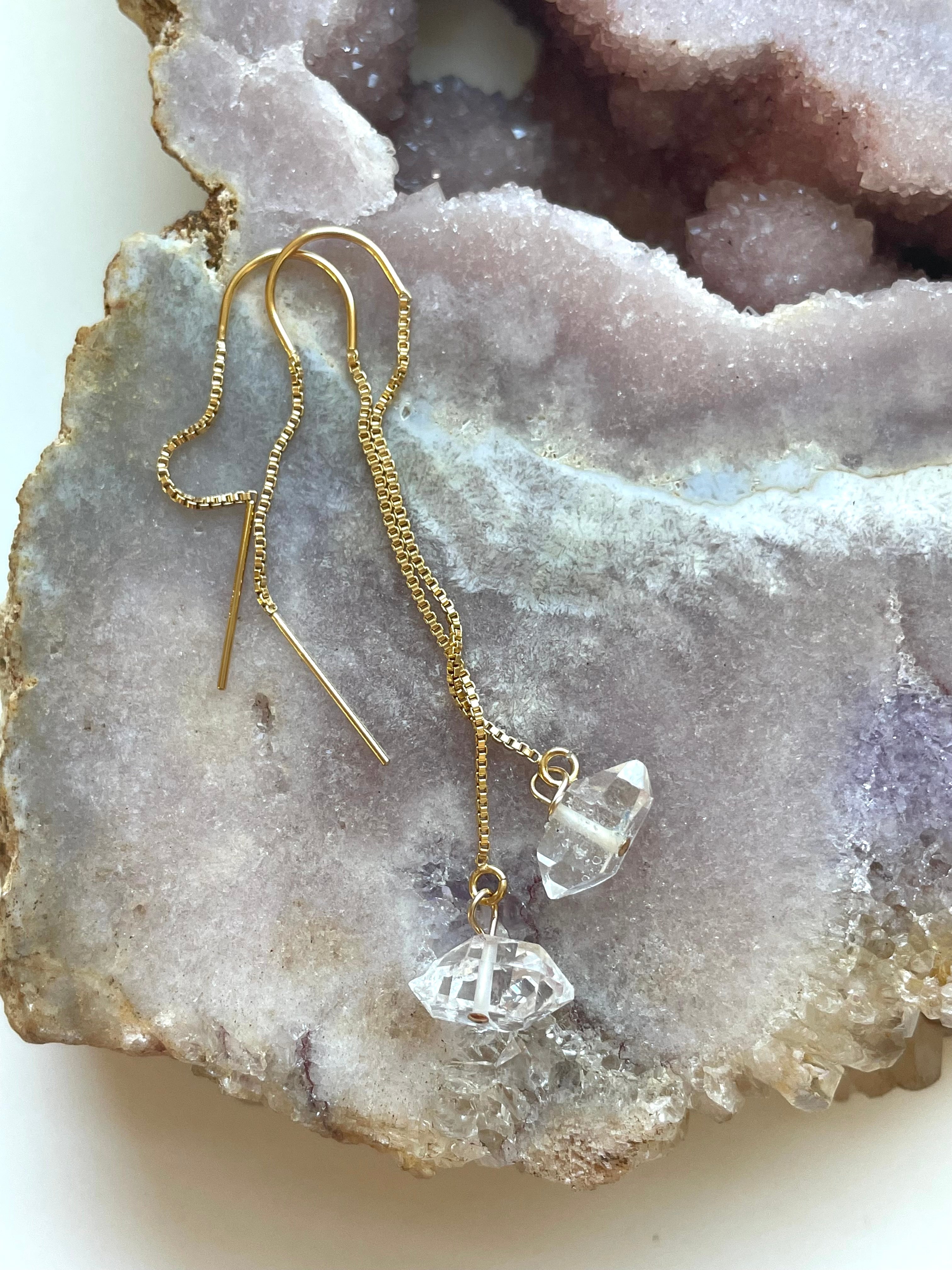 Herkimer Diamond Threader Earrings - 14K Gold Filled or Sterling Silver Dangle Earrings for Women | Elegant Everyday Jewelry & Gift for Bridesmaids