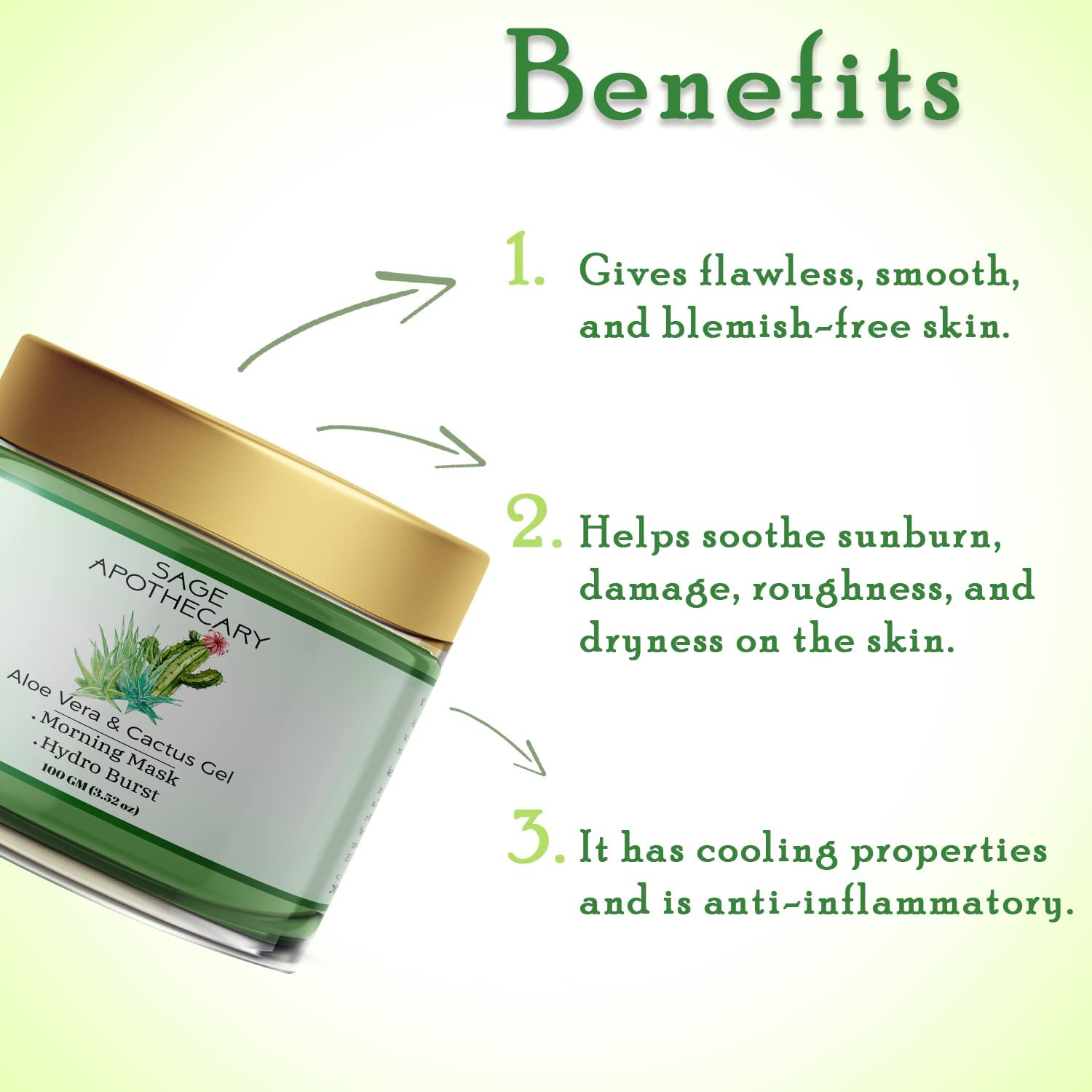 Organic Aloe Vera & Cactus Moisturizing Gel for Face & Body - Hydrating, Soothing & Glowing Skin Care - Perfect for Dry Skin Relief & Daily Hydration - Use for Sunburn, After Shave & Nighttime Skincare Routine