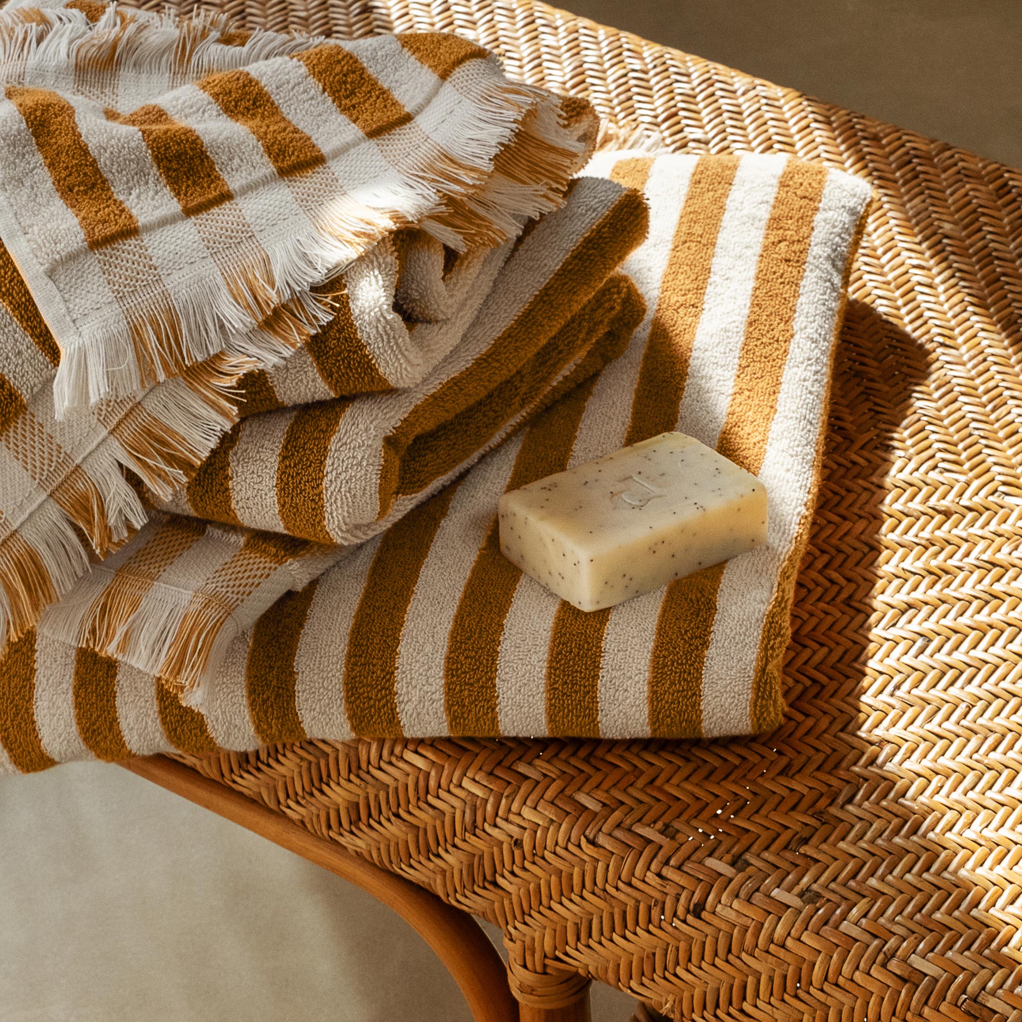 Premium Russet Yellow Pembroke Stripe Cotton Bath Towels - Soft & Absorbent for Spa, Beach & Luxury Bathroom Decor