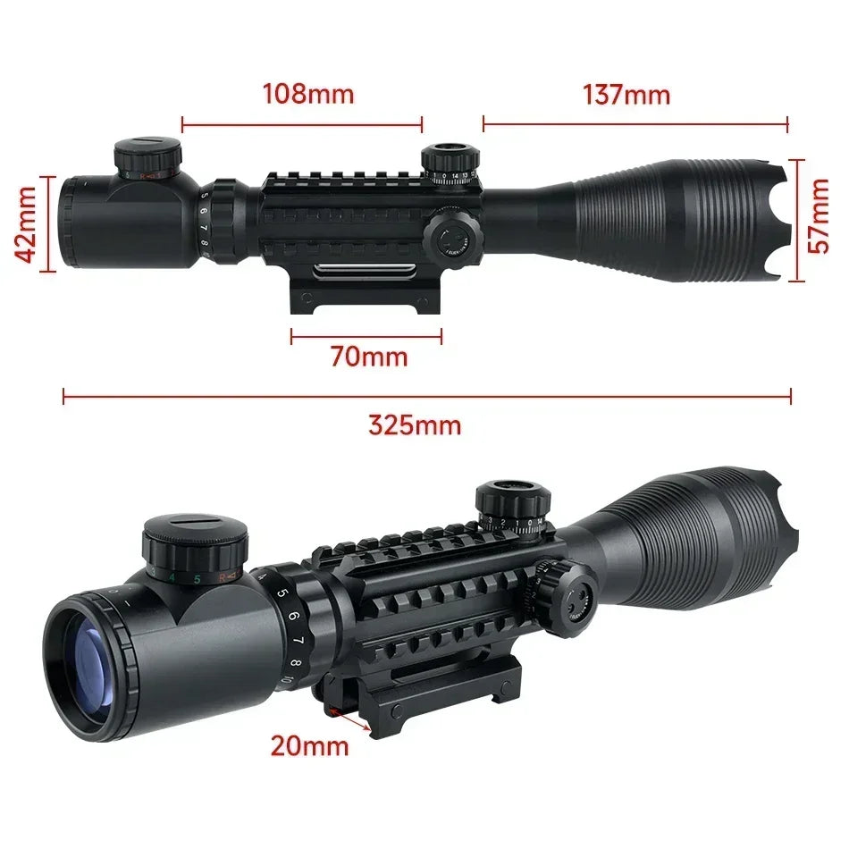 4-16x50 Tactical Rifle Scope with Red/Green Laser & Flashlight - Long Range Shooting Optic Sight with Red Dot for Hunting | Perfect for Outdoor Adventures, Target Practice & Night Hunting
