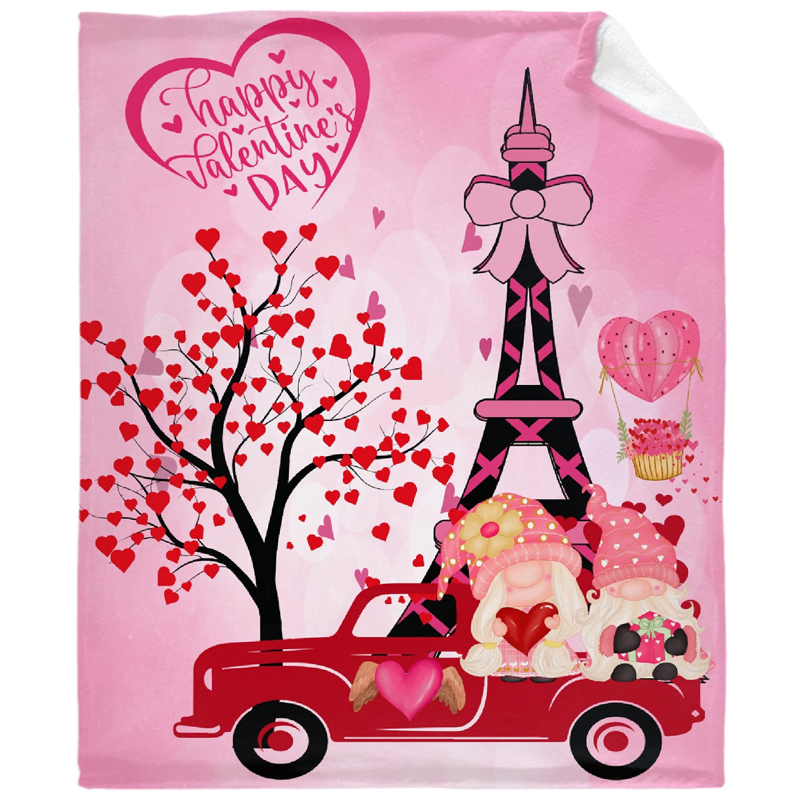 Valentine's Day Gifts for Her - Red Heart Plush Throw Blanket for Women, Girlfriend & Mom | Soft Flannel Romantic Gnome & Love Tree Design | Cozy Warm Blanket for Bed, Couch & Sofa | Extra Large 120