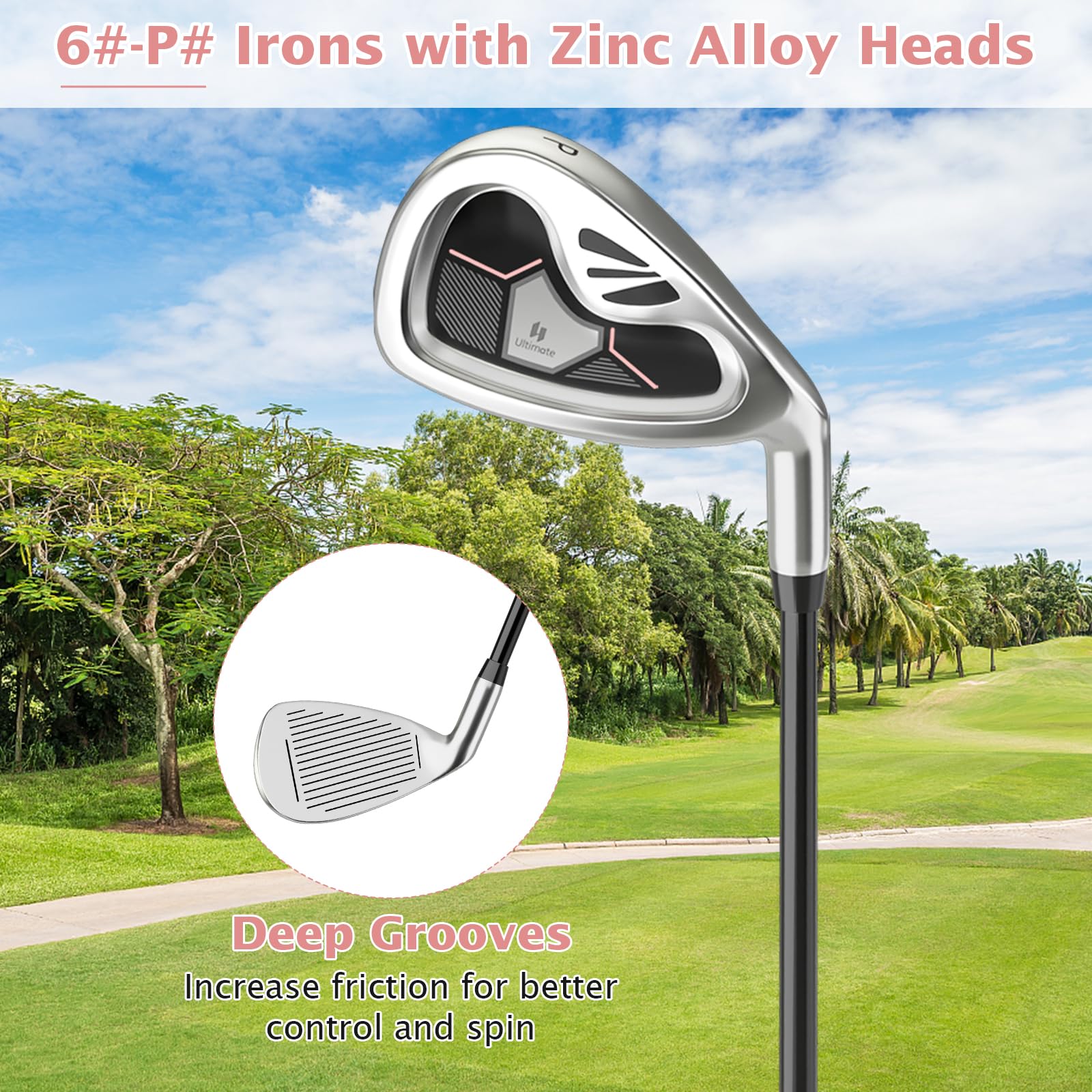 Goplus 9-Piece Complete Golf Club Set for Women - Right Handed Ladies Clubs with #1 Driver, #3 Fairway, #4 Hybrid, 6-9 & P Irons, Putter & Headcovers - Perfect for Beginners & Intermediate Golfers on the Course or Driving Range