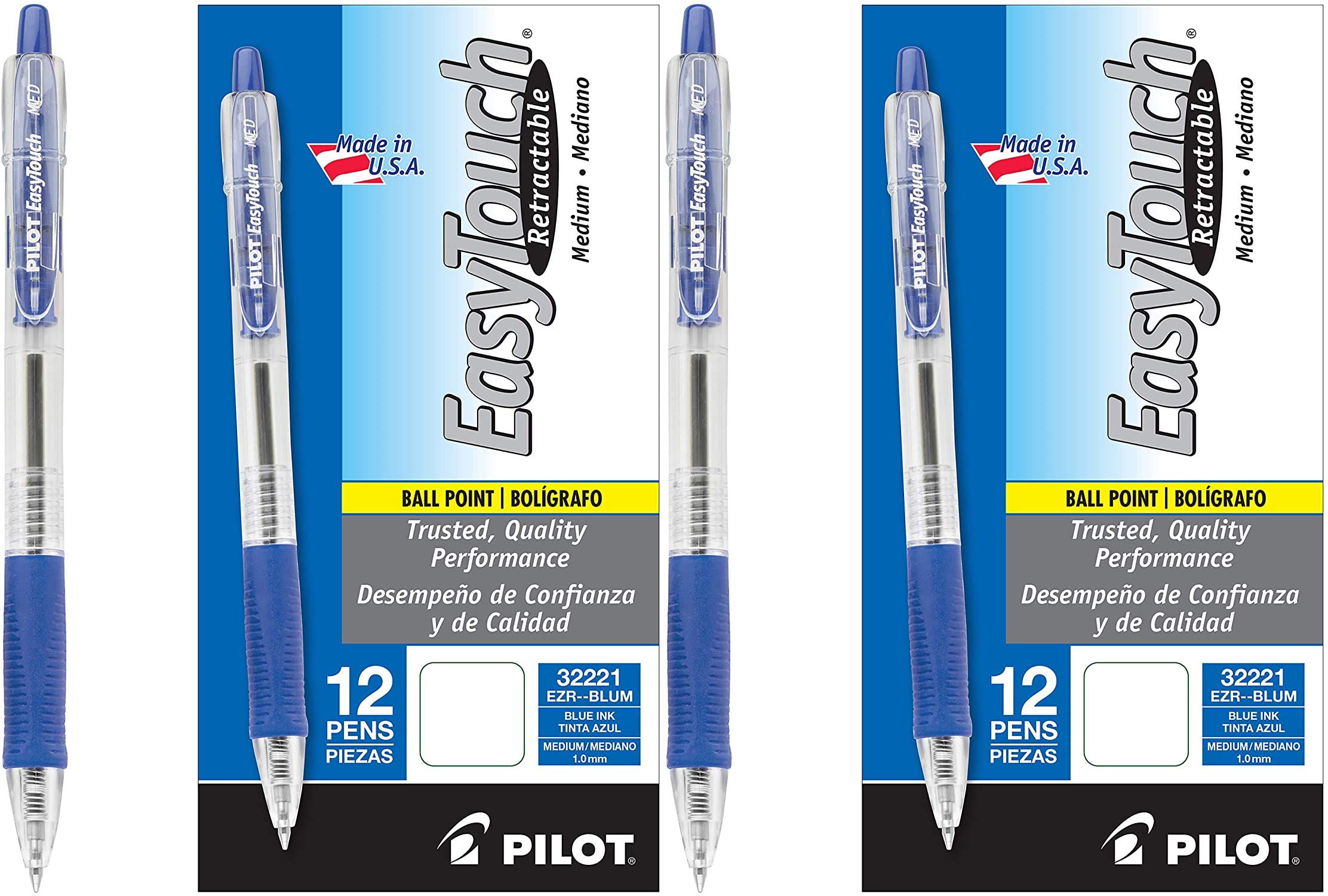 PILOT EasyTouch Refillable Retractable Ballpoint Pens - Medium Point Blue Ink, 2 Pack (24 Pens Total) - Smooth Writing for Office, School & Note Taking