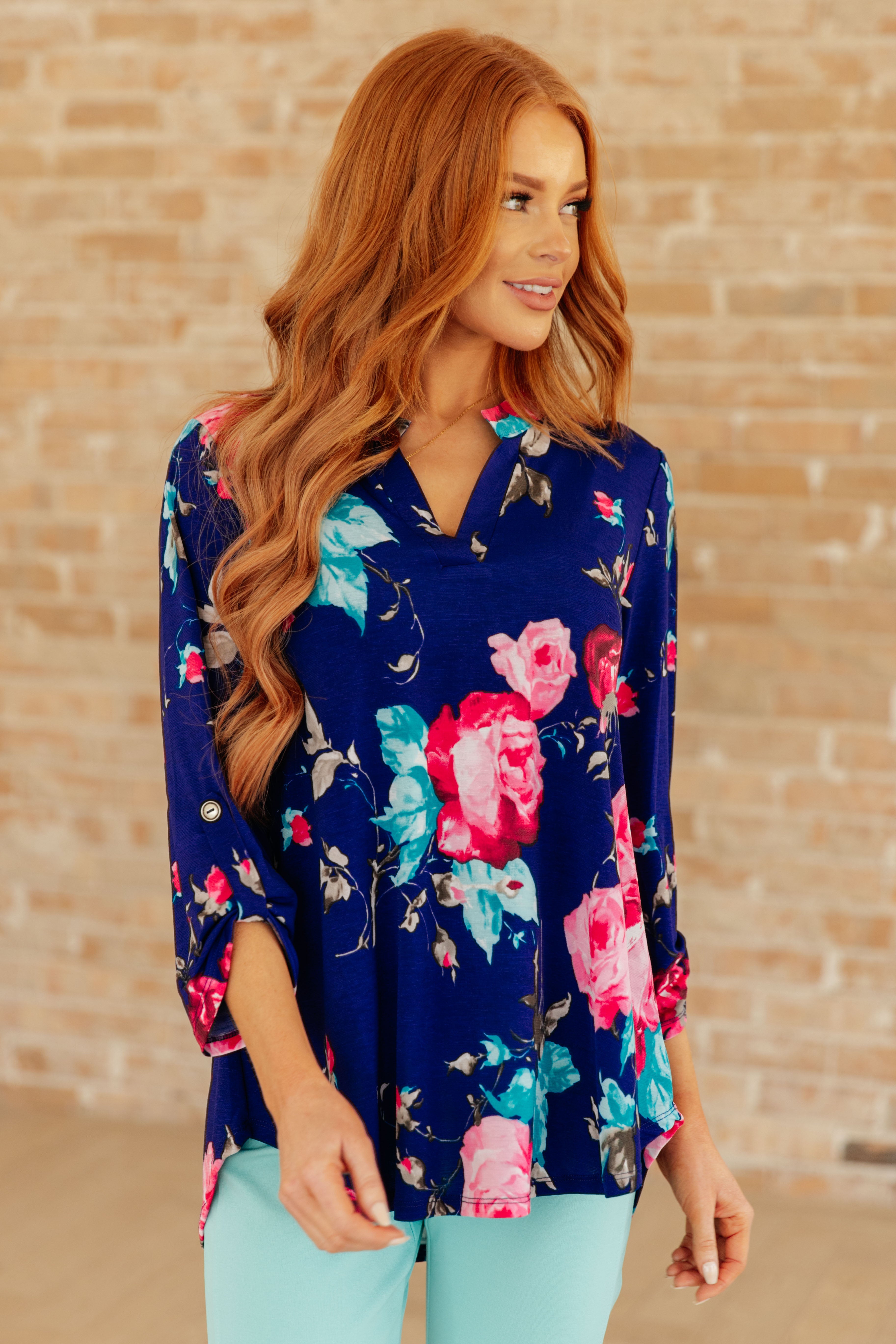 Lizzy Women's Royal Floral Print Blouse - Elegant Casual Tops for Work, Date Night & Everyday Wear