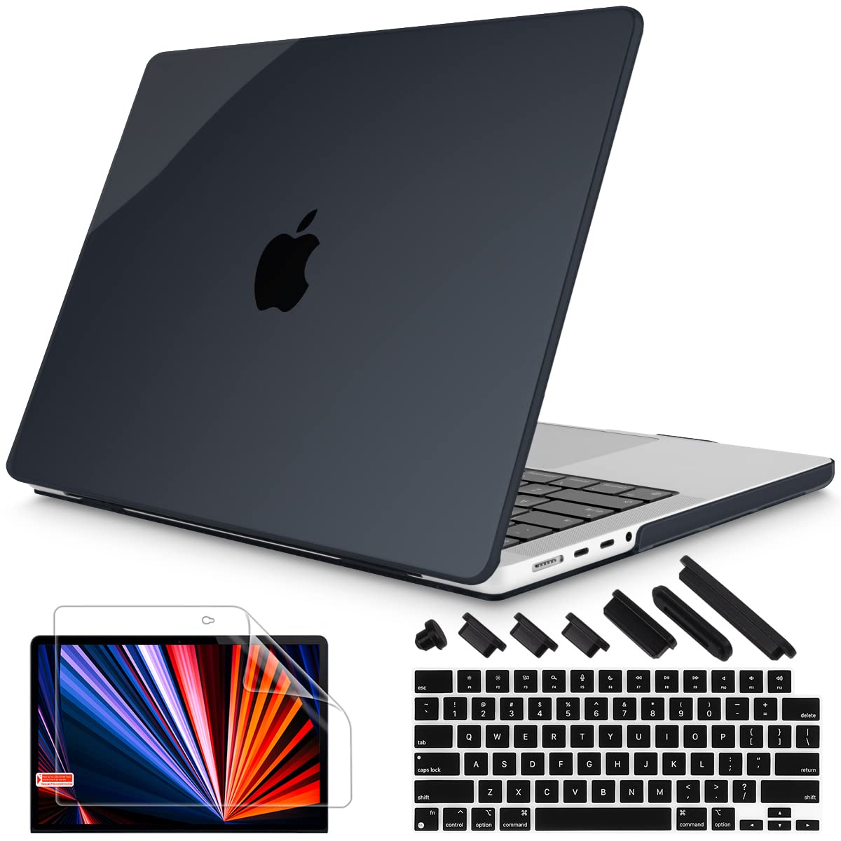 Premium Hard Shell Case Cover for MacBook Pro 14 Inch (2021-2023 Models A2442/A2779 M1/M2 Pro/Max) with Keyboard Protector & Touch ID Access - Crystal Black | Perfect for Office, Travel & Daily Protection