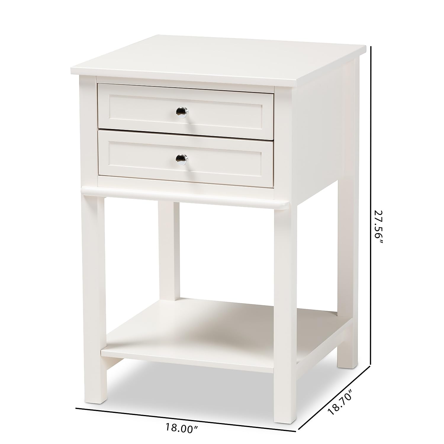 Baxton Studio Willow Modern Transitional White Finished 2-Drawer Wood Nightstand - Stylish Bedside Table for Bedroom Decor & Storage