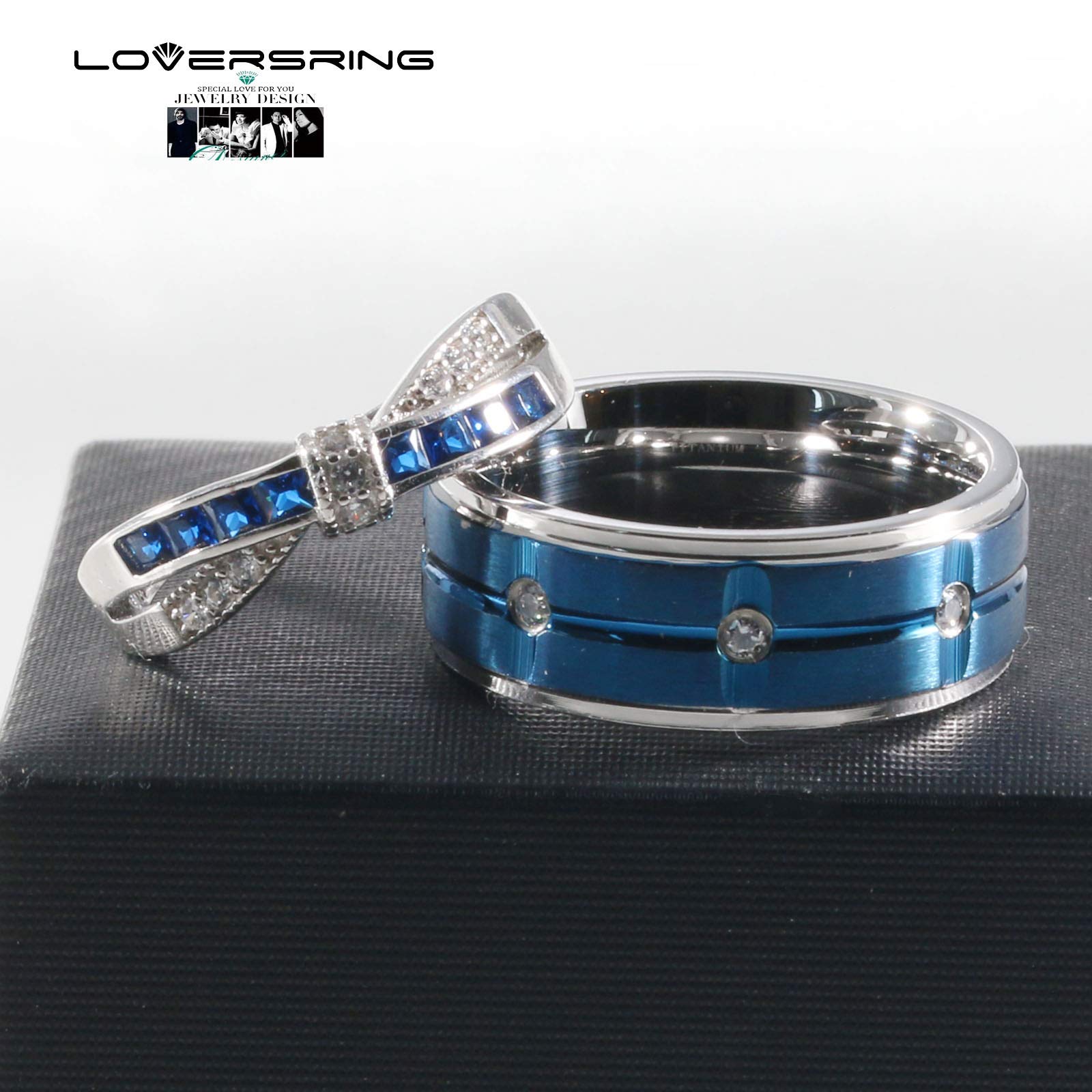 Adjustable Wedding Ring Sets for Couples - His & Hers 925 Sterling Silver & Titanium Square CZ Promise Bands - Perfect for Engagements, Anniversaries, and Romantic Gifts