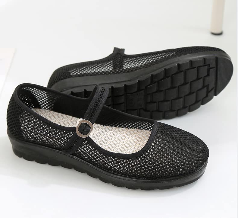 Women's Breathable Mesh Mary Jane Flat Shoes - Comfortable Summer Work & Walking Shoes for Office, Casual Outfits & Daily Commute