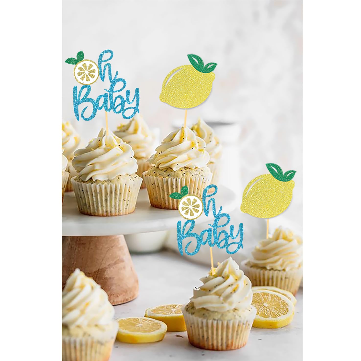 24Pcs Lemon Oh Baby Cupcake Toppers - Adorable Baby Shower & Birthday Party Decorations - Lemon Theme Party Supplies (Blue) - Perfect for Gender Reveal, First Birthday & Nursery Celebrations