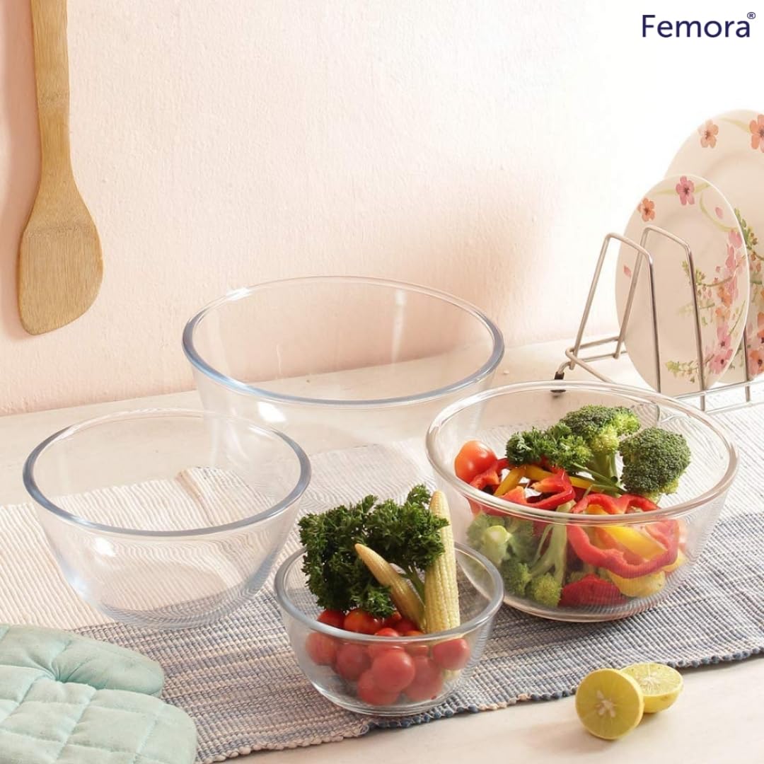 Premium Borosilicate Glass Mixing Bowls Set of 4 (400ml, 700ml, 1050ml, 1650ml) - Microwave & Oven Safe, Shatter-Resistant with 1-Year Warranty - Ideal for Baking, Cooking, Meal Prep & Kitchen Storage