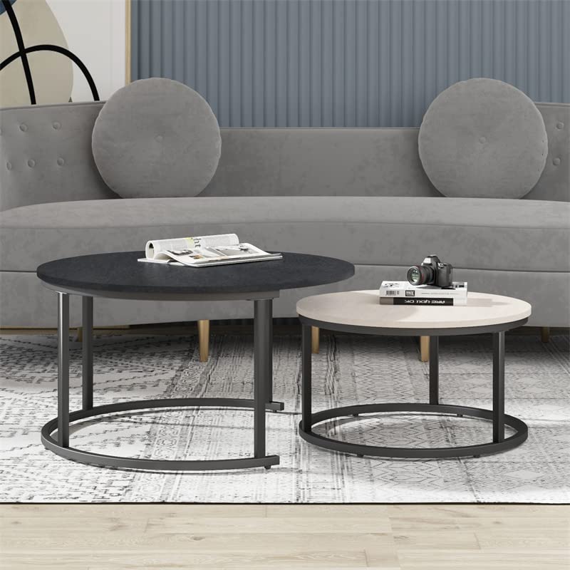 Modern Round Coffee Table - Minimalist 2-Tier Nesting Table for Living Room & Office - Side Table, End Table - Perfect for Small Spaces, Home Decor, Coffee Break & Reading Nook