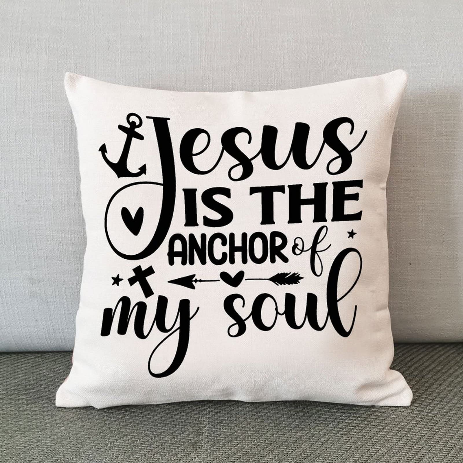 Bible Quotes Christmas Pillow Cover - 'Jesus is The Anchor of My Soul' Religious Christian Home Decor for Sofa, Couch - Inspirational Gift for Holidays, Birthday & Faith-Based Home Decorating