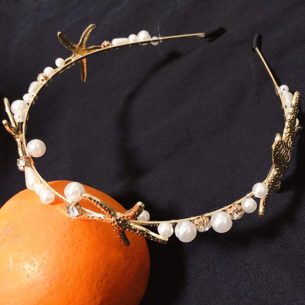 Lurrose Mermaid Headband with Pearls - Elegant Bridal Hair Accessories for Women, Wedding, Party & Vacation - Perfect for Beach Weddings, Bachelorette Parties & Photo Shoots