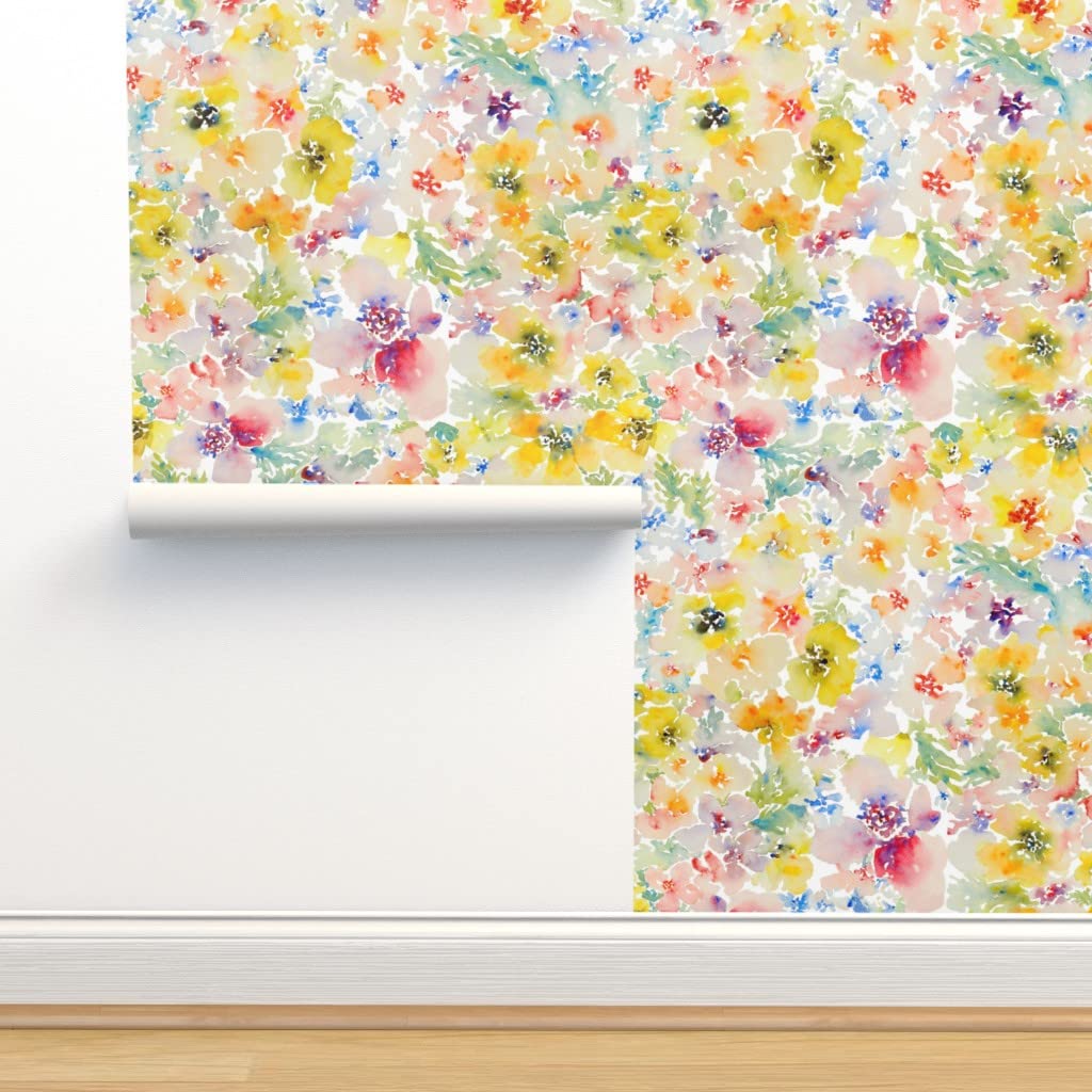 Premium Commercial Grade Wallpaper Swatch - Watercolor Floral Spring Collection | Pastel Soft Modern Nursery & Wedding Wallpaper | Spoonflower | Perfect for Nursery Decor, Bedroom Accent Walls & Wedding Venues