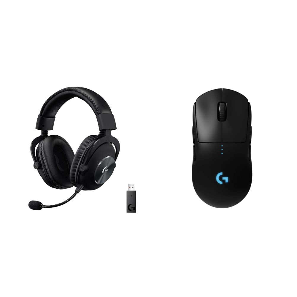 Logitech G Pro X Wireless Gaming Headset & G PRO 8-Button Wireless Gaming Mouse Combo - Black | Pro Esports Headphones & FPS Gaming Mouse for PC, PS5, Xbox | Noise Cancelling Mic & Lightweight Design for Competitive Gaming