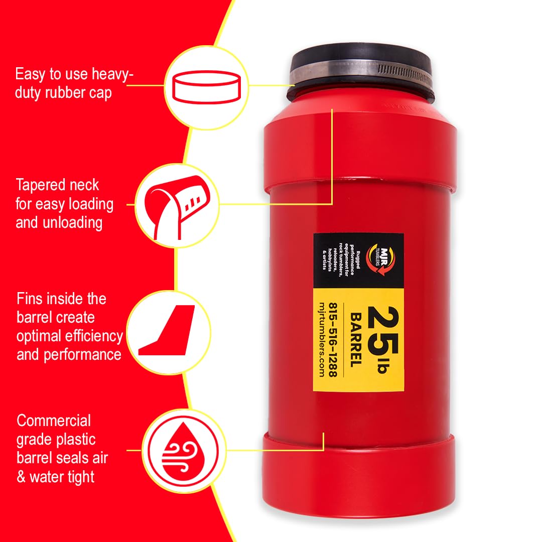 1.5 Gallon Rock Tumbler Barrel for Tumbling & Polishing Stones - MJR Tumblers Heavy Duty 25 lb Capacity - Perfect for Lapidary, Jewelry Making & Rock Hobbyists