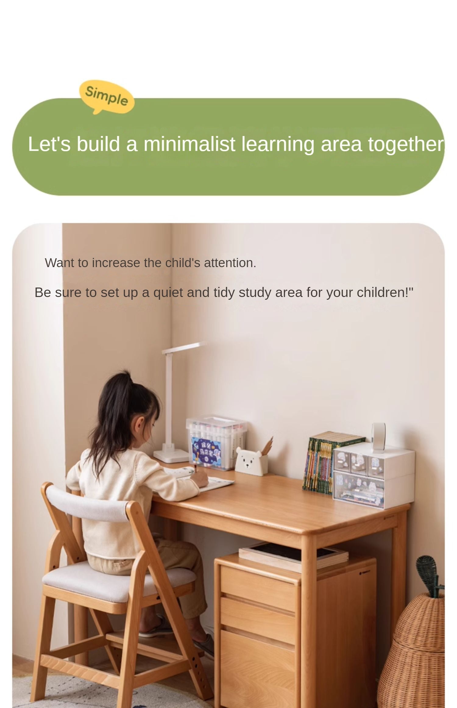 Solid Wood Kids Writing Desk - Beech & Oak Study Table for Children - Perfect for Homework, Drawing & Crafting in Bedroom or Study Room