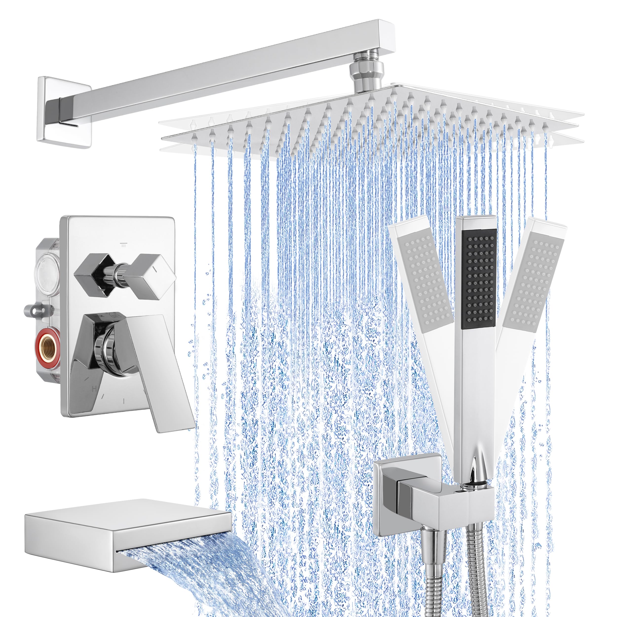 Premium KES Chrome 10-Inch Rain Shower System with Tub Spout & Handheld Spray - Pressure Balance Bath Faucet Set XB6305F18-CH for Modern Bathroom Renovation & Spa-Like Experience