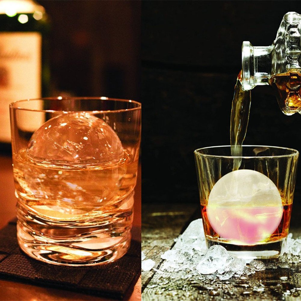 Ticent & Co Silicone Ice Cube Trays Set of 2 - Sphere Ice Ball Maker with Lid & Large Square Molds, BPA Free & Reusable for Cocktails, Whiskey, and Party Drinks