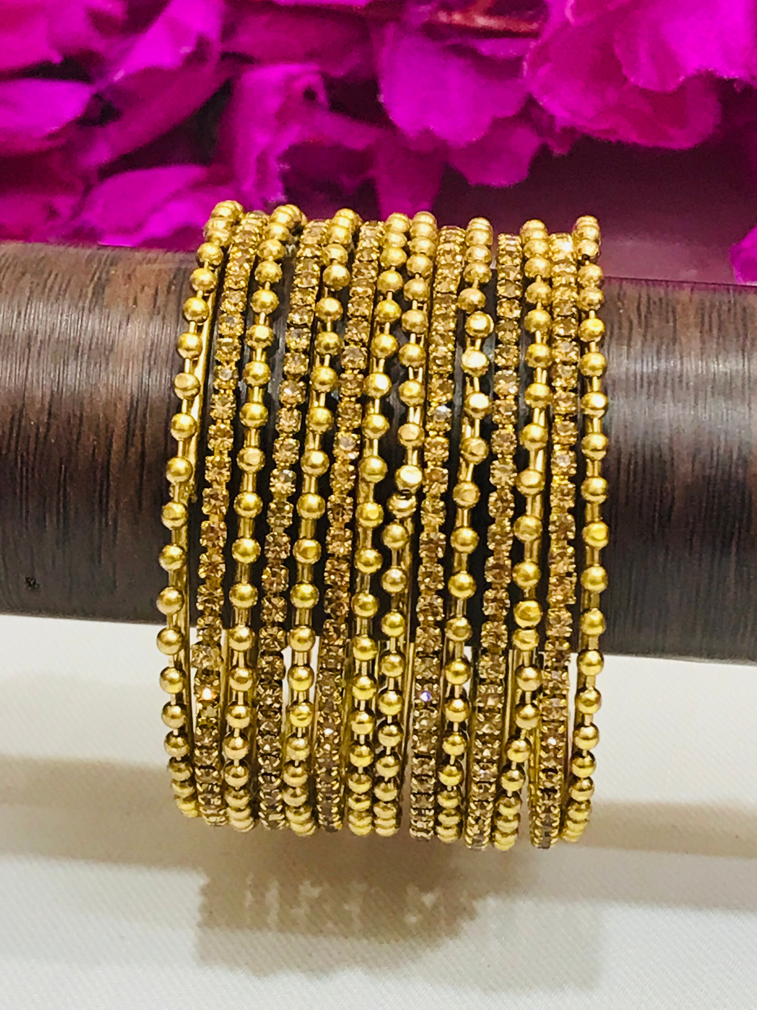 Elegant Gold-Tone Dot Design Metal Bangle Bracelet Set for Women & Girls - Perfect for Parties, Weddings & Everyday Fashion Accessories