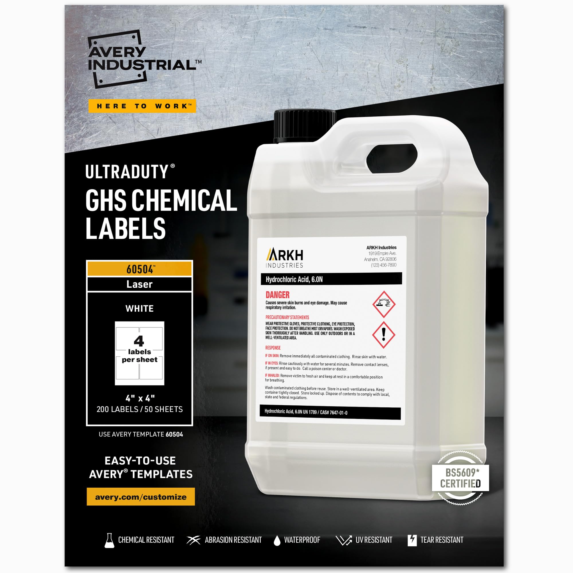 Avery UltraDuty GHS Chemical Labels for Laser Printers - Waterproof, UV Resistant, 4
