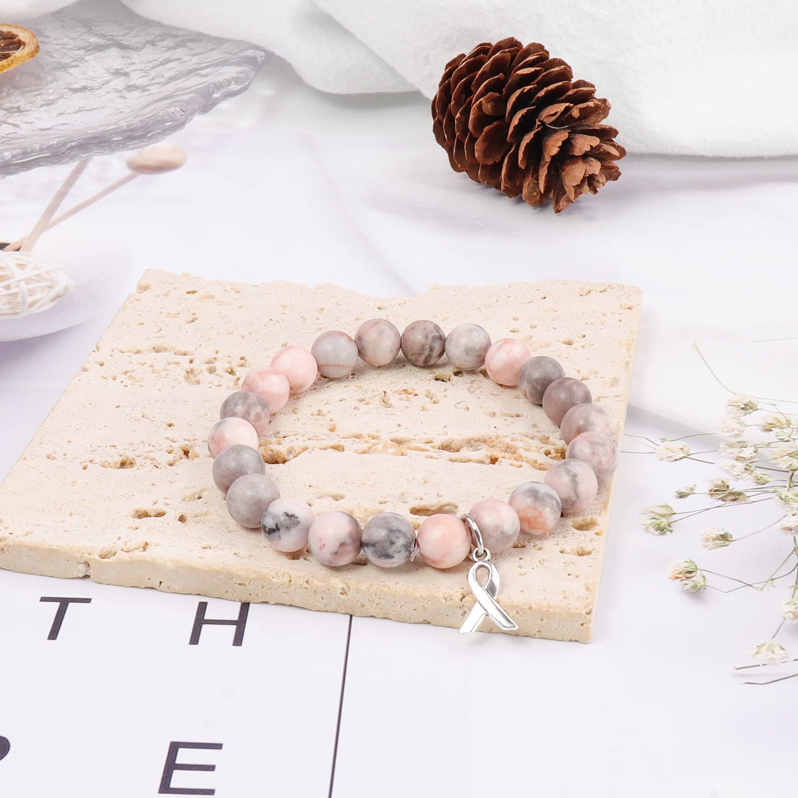 Breast Cancer Awareness Bracelets for Women - Natural Stone Beaded Inspirational Jewelry Gifts for Sister, Best Friend & Girls | Support Survivors, Show Solidarity & Spread Hope