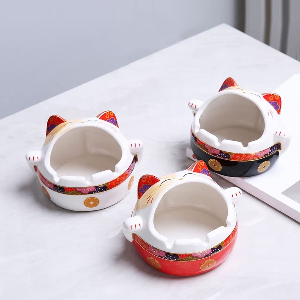 Lucky Cat Ashtray - Modern Multifunctional Indoor/Outdoor Cigarette Ashtray with Anti-Fly Ash Design for Home, Office, Smoking Room, and Patio Use - Stylish Desktop Ash Tray for Living Room, Balcony, and Workspace