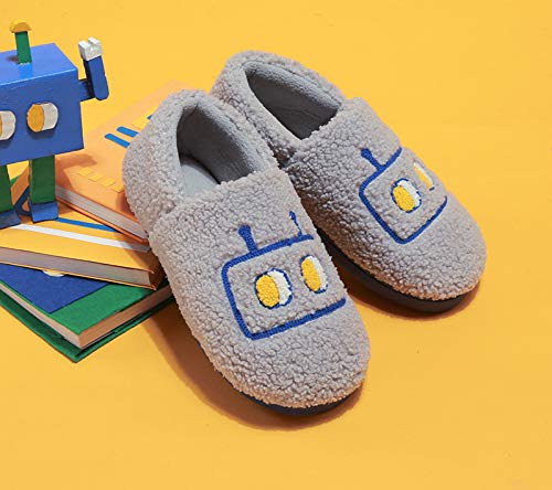 **Women's Warm Winter Slippers - Soft Indoor/Outdoor Robot Design with Colias Wing - Grey | Cozy House Shoes for Relaxing at Home & Quick Outdoor Errands**