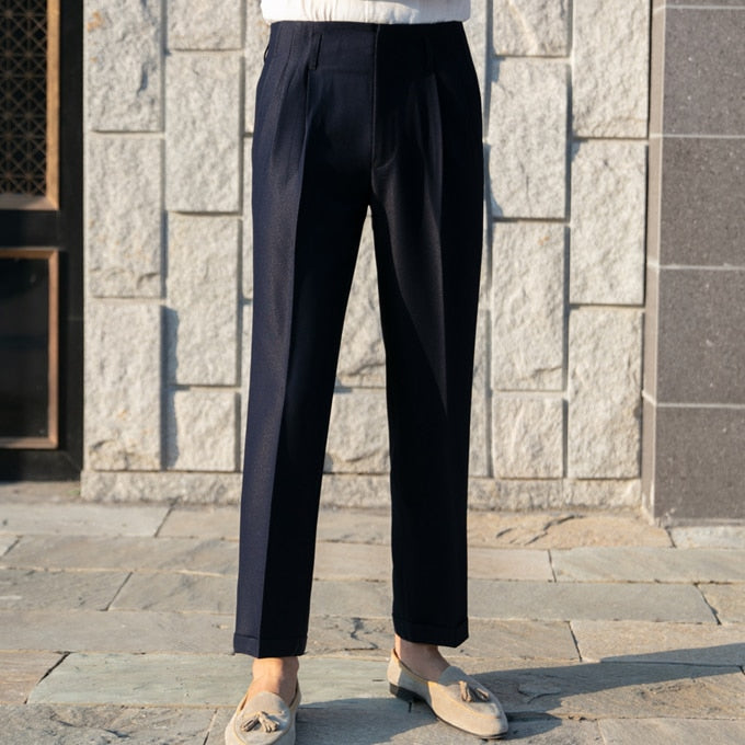 Premium British Gentleman Trousers - Classic Formal Dress Pants for Business & Office Wear - Elegant Men's Wool Blend Suit Pants for Weddings & Special Occasions