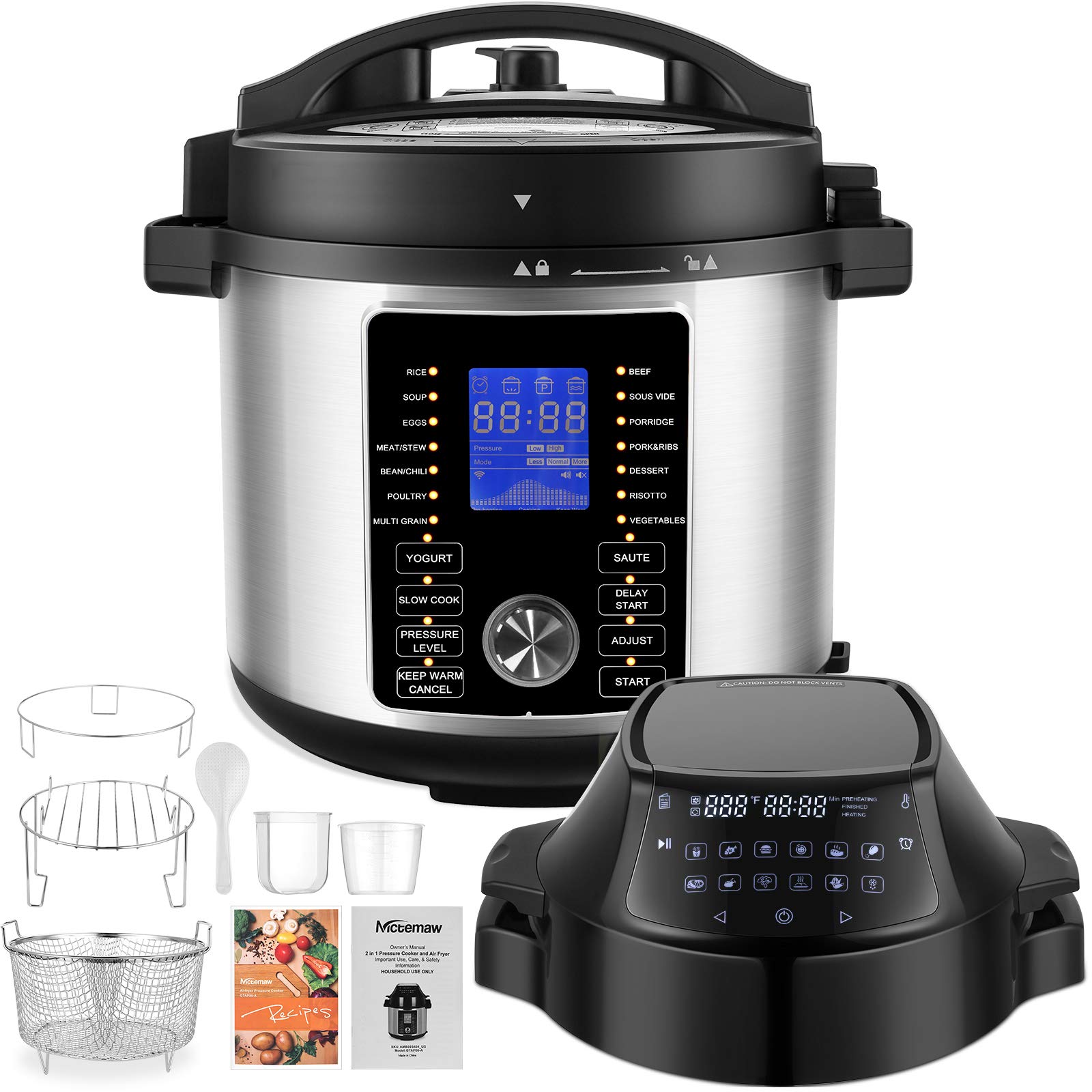 17-in-1 Electric Pressure Cooker & Air Fryer Combo - 6 Quart 1500W Multi-Cooker with Slow Cook, Rice Cooker, Recipe Book, Nesting Broil Rack & Dual Lids - Smart LED Touchscreen for Healthy Cooking - Perfect for Family Meals, Meal Prep & Party Cooking