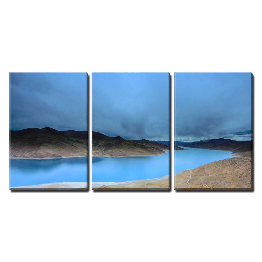 Wall26 - 3 Piece Modern Canvas Wall Art Set - Stretched & Framed Landscape Painting with Curved River & Blue Sky - Ready to Hang Home Decor (16