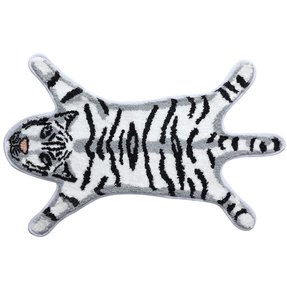 Soft Tiger Shaped Bath Rug - Non-Slip Absorbent Bathroom Mat for Kids & Adults, Cute Animal Print Carpet (22.5x34.5 Inch, White) - Perfect for Bathroom Decor, Playroom Floor Mat & Cozy Nursery Rug