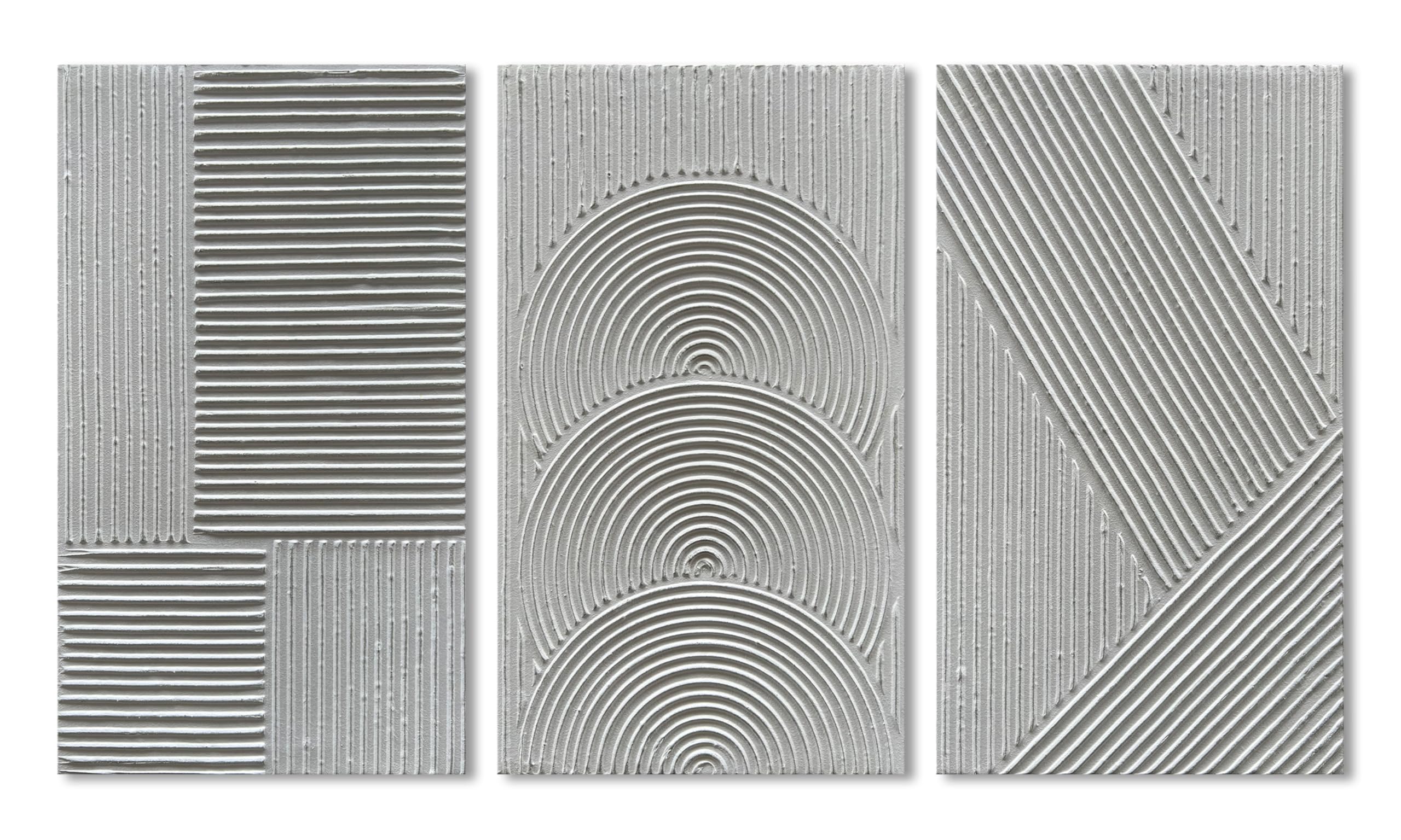 Hand-Painted White Textured Abstract Oil Painting - Contemporary Minimalist Wall Art for Home Decor - Set of 3 (28x16 Inches) - Perfect for Living Room, Bedroom & Office Wall Decoration