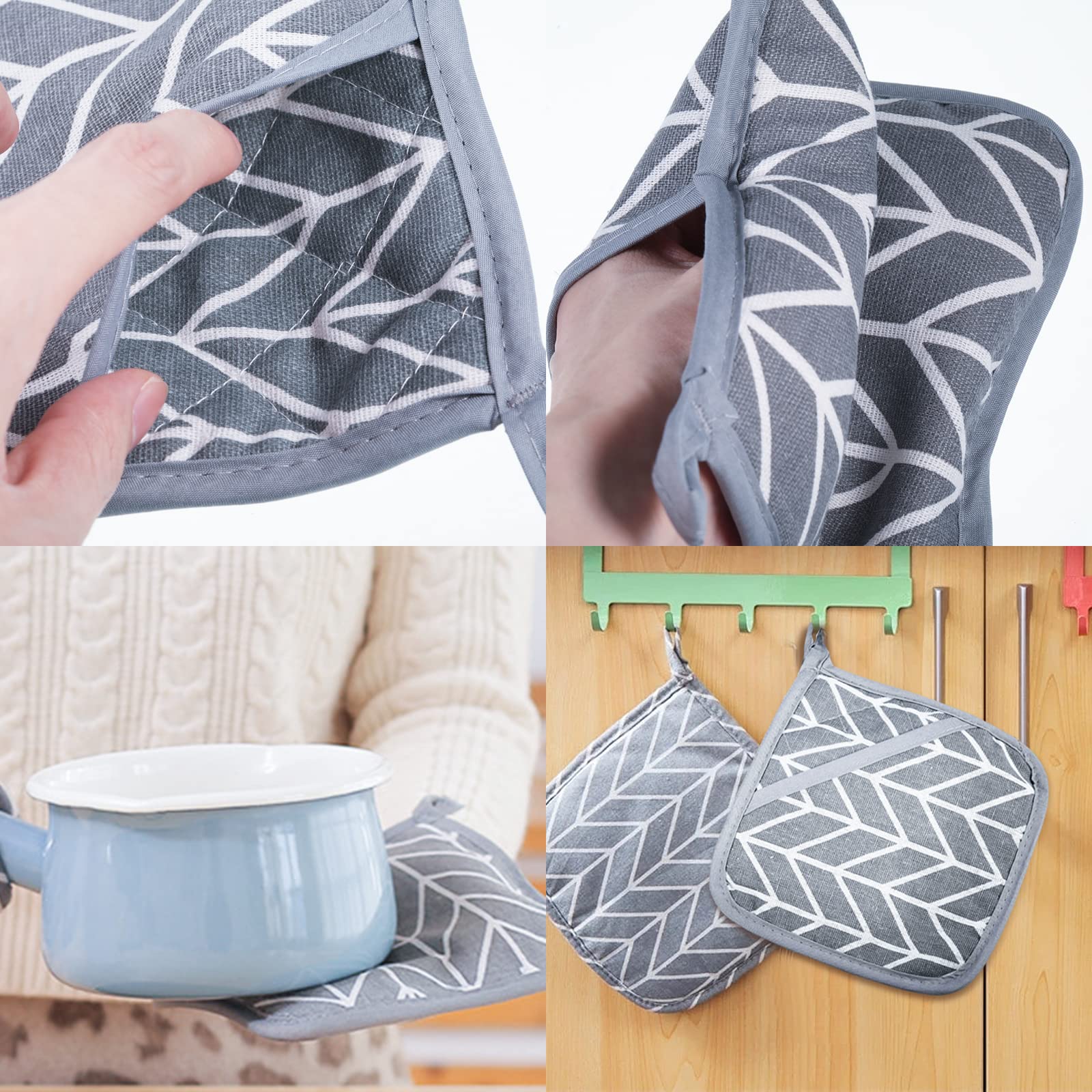 4-Pack Heat Resistant Mini Silicone Pot Holders with Pockets - Oven Gloves & Hot Pads for Small Hands - Perfect for Baking, Cooking, Hot Pot & Kitchen Safety (Black)