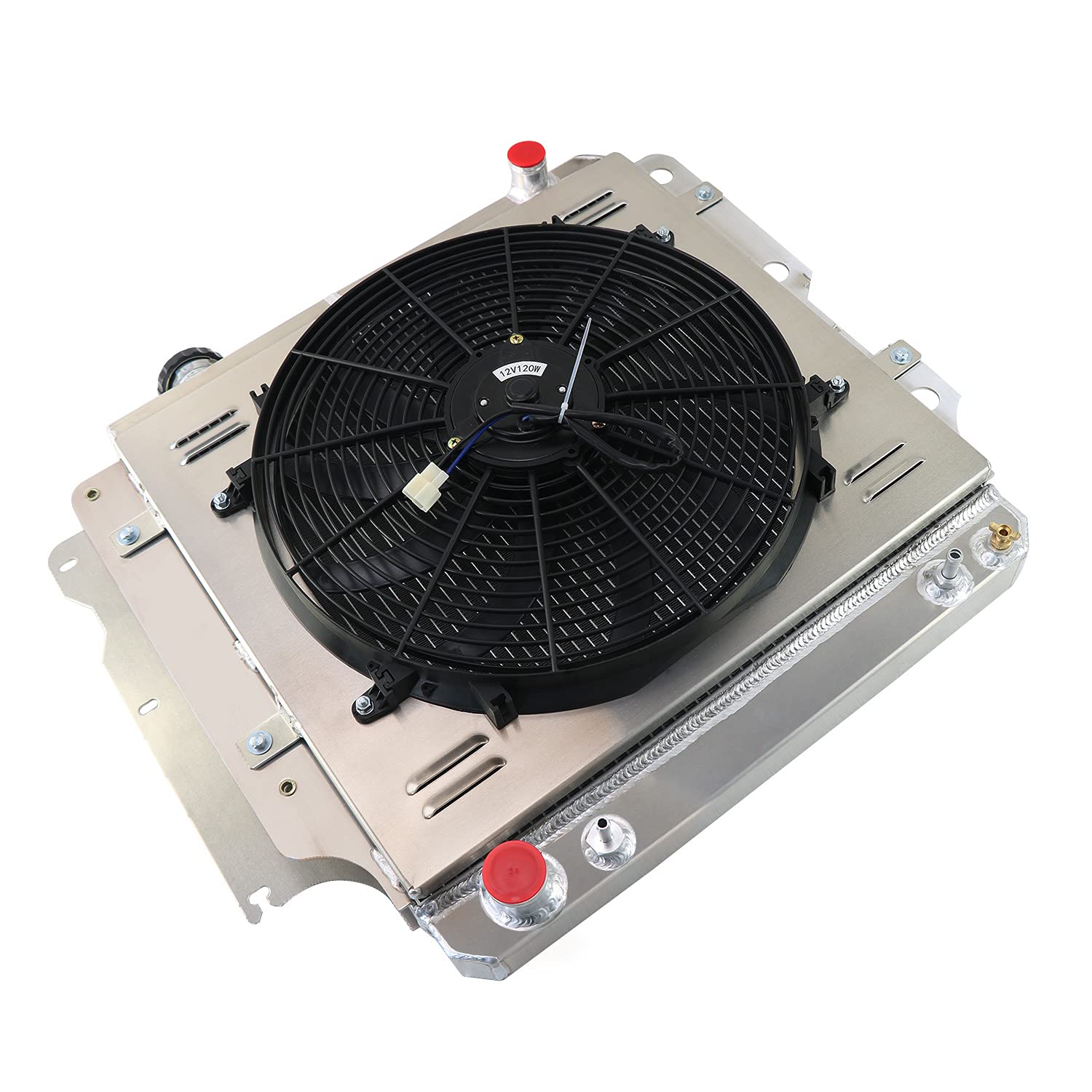 High-Performance 3 Row Aluminum Radiator with Shroud Fan & Thermostat for 1987-2006 Jeep Wrangler TJ YJ - Direct Replacement Cooling System Upgrade - Perfect for Off-Roading & Extreme Weather Conditions