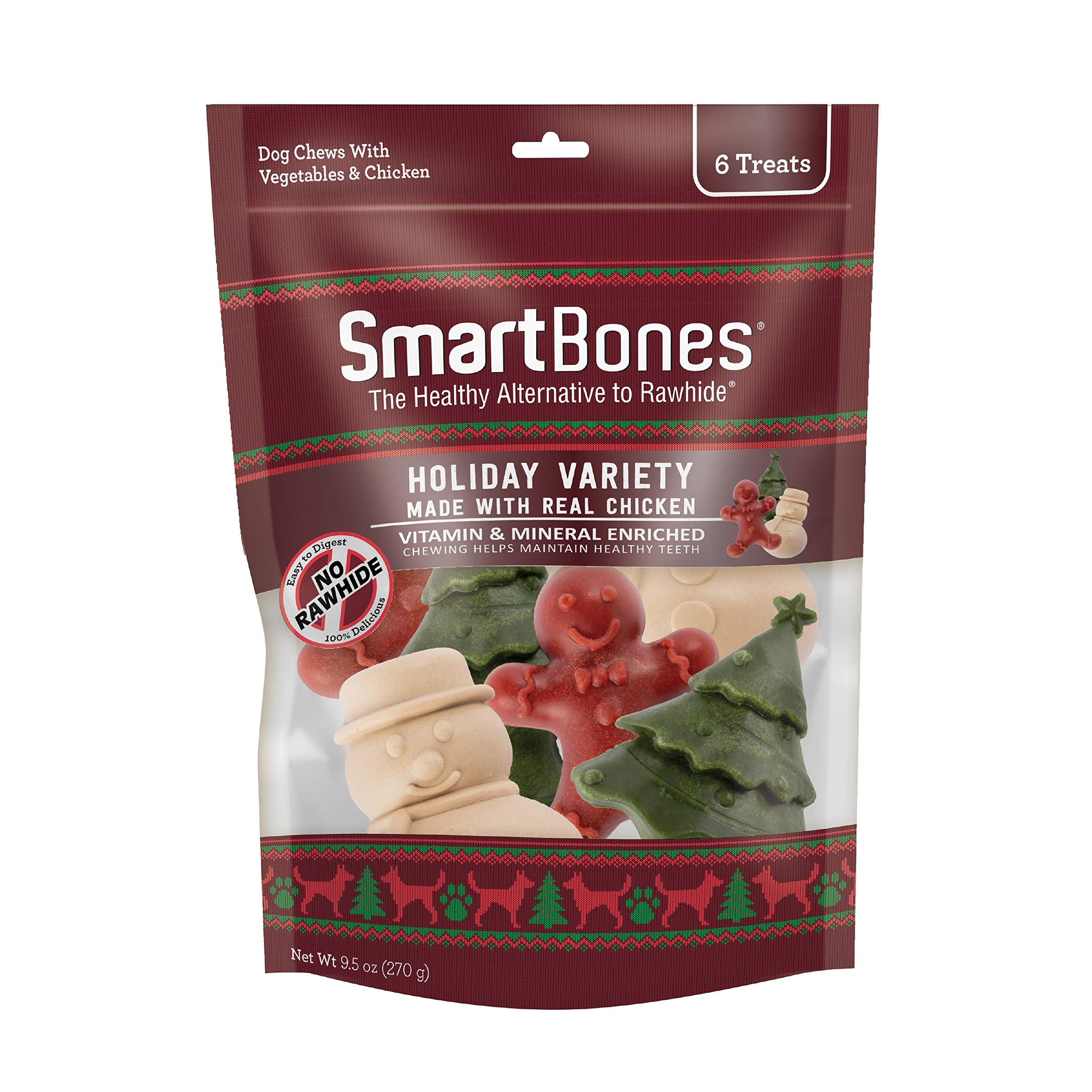 SmartBones Holiday Variety Pack 6 Count - Natural Dog Chews with Real Vegetables & Chicken - Rawhide-Free Dental Treats for Small & Medium Dogs - Perfect for Christmas Stocking Stuffers & Gift Giving