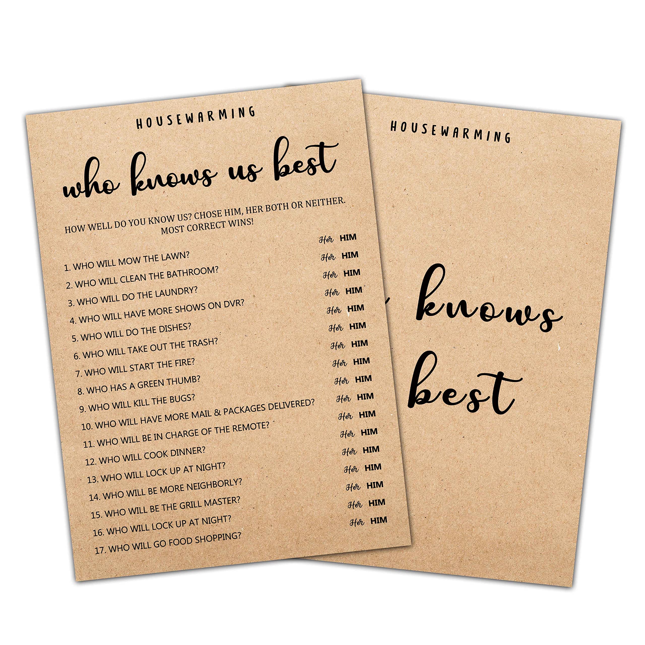 Kraft Housewarming Party Games - 30 Fun Who Knows Us Best Game Cards for New Home, Apartment & Housewarming Parties - Perfect for Decorations & Favors - Great for Icebreakers & Social Gatherings